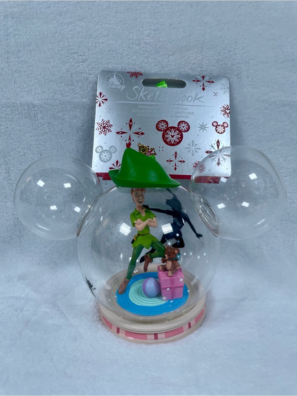 Disney Sketchbook Large Glass Dome Ornament PETER PAN w/Tinkerbell Icon Mickey